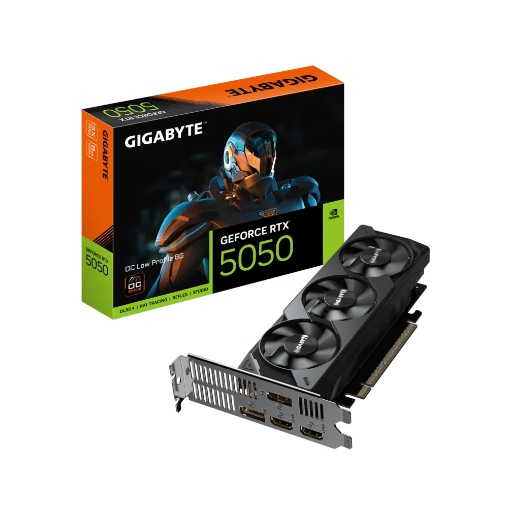 GIGABYTE GeForce RTX 5050 OC Low Profile 8GB – 8 GB GDDR6, 128‑bit, PCIe 5.0, 182 mm SFF, 2×DP + 2×HDMI, DLSS 4, Blackwell Architecture