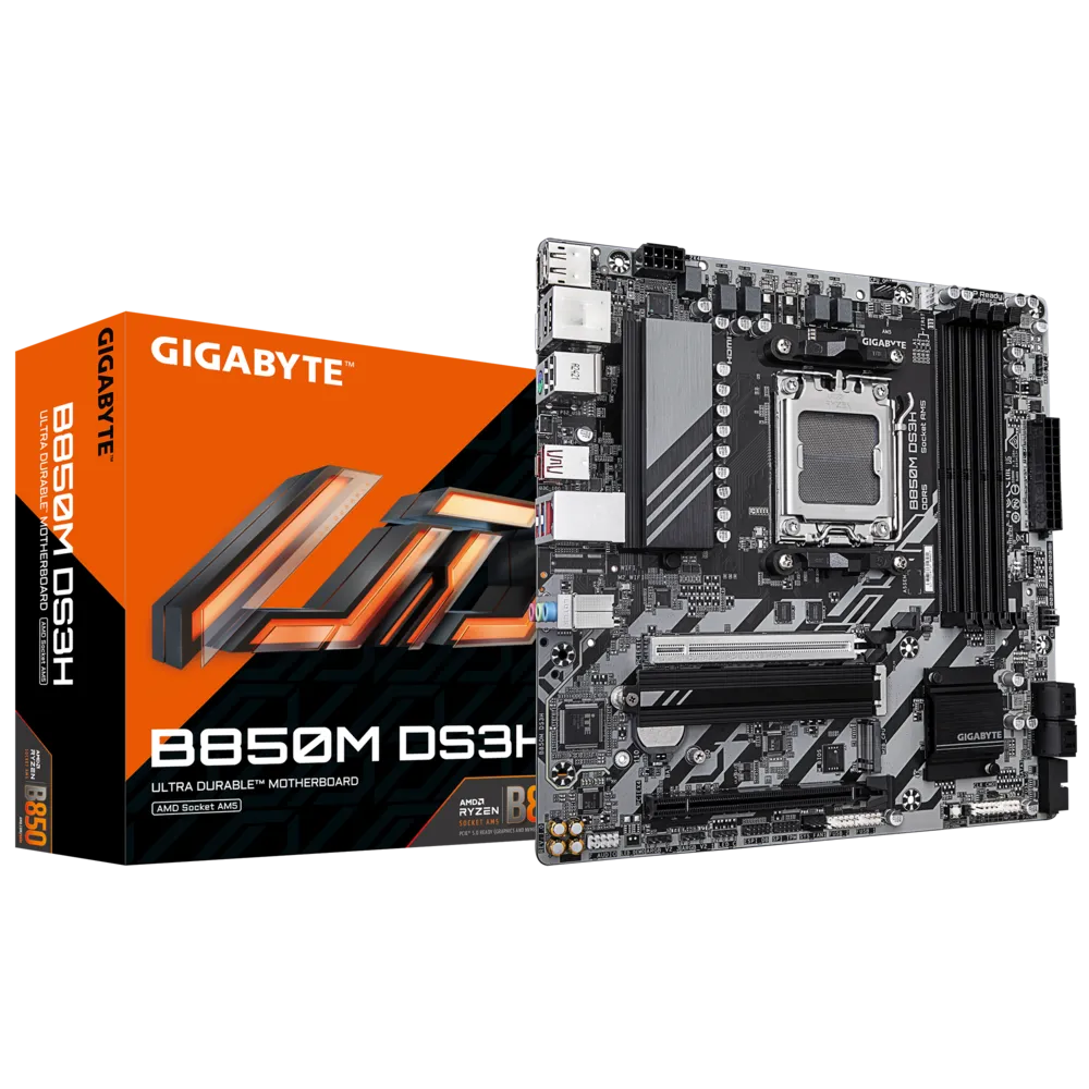 لوحة أم GIGABYTE B850M DS3H mATX - AMD AM5، DDR5، PCIe 5.0، منفذا M.2، USB-C، شبكة LAN بسرعة 2.5 جيجابت، EZ-Latch، Smart Fan 6
