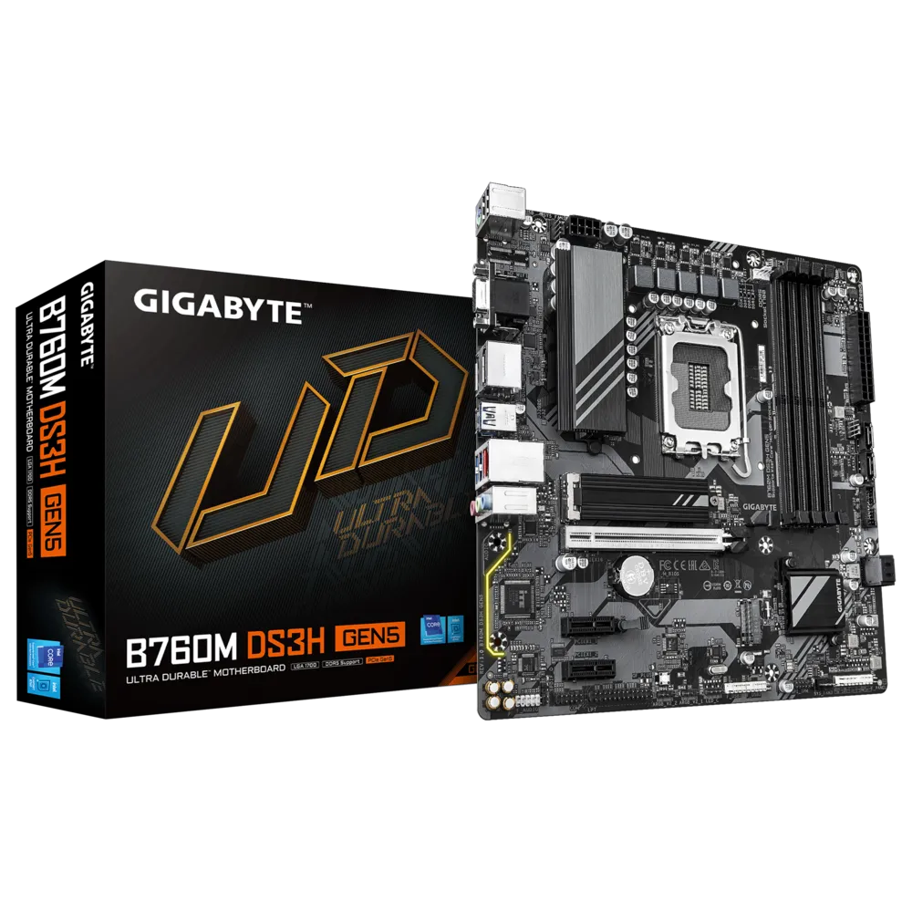 Gigabyte B760M-DS3H GEN5 mATX Motherboard – LGA 1700 for 12th-14th Gen Intel, DDR5, PCIe 5.0 x16, Dual M.2, USB-C, 2.5Gb LAN, Q-FLASH Plus