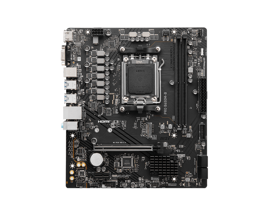 MSI PRO B650M-B – AM5 Micro-ATX Motherboard, Dual-DDR5 6800+MHz (OC), PCIe 4.0, 2.5G LAN, Realtek ALC897 Audio