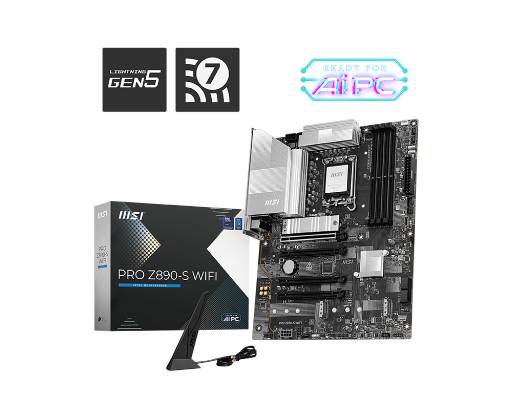 لوحة أم MSI PRO Z890‑S WIFI ATX - Intel Z890، LGA1851، DDR5‑256GB، PCIe 5.0 x16، M.2 Gen 5، Wi‑Fi 7 + 2.5 GbE، Thunderbolt 4، USB4
