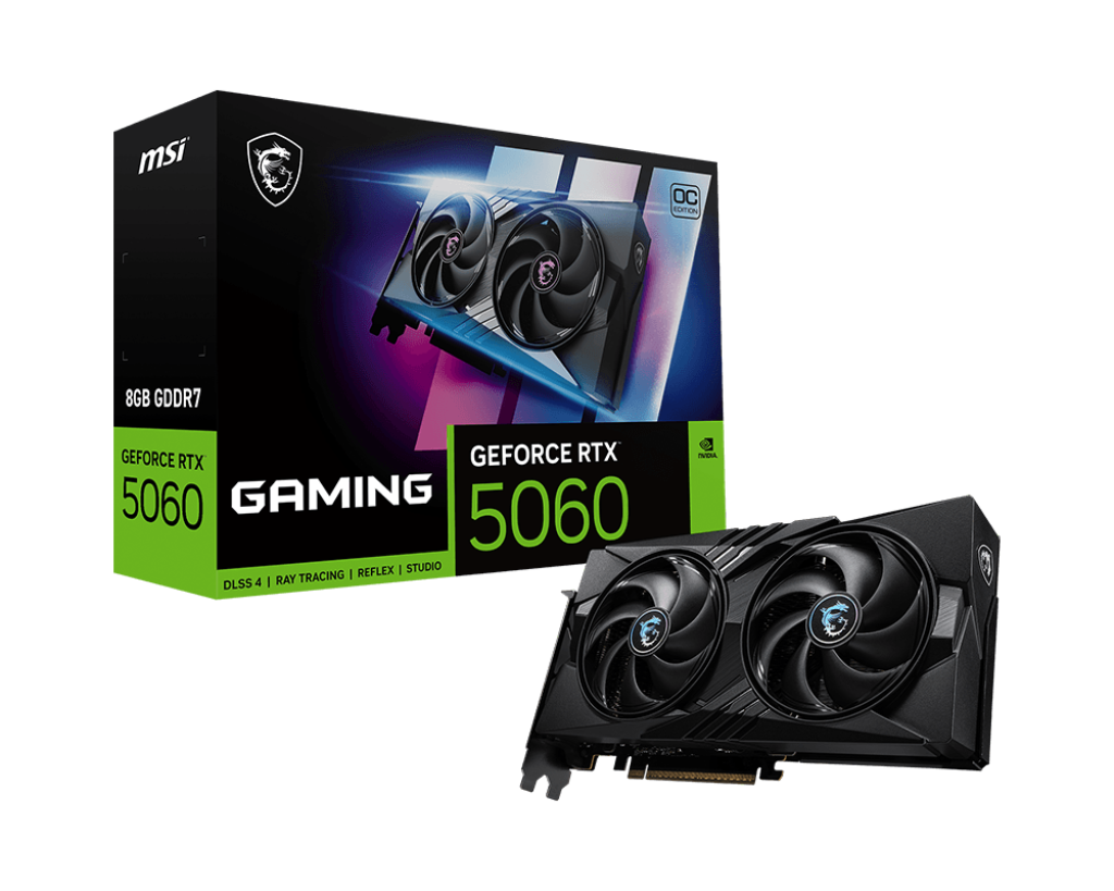 MSI GeForce RTX 5060 8G GAMING OC – NVIDIA Blackwell, 8GB GDDR7, 3840 CUDA Cores, 2640 MHz Boost, HDMI 2.1b, DisplayPort 2.1b, PCIe 5.0 x8