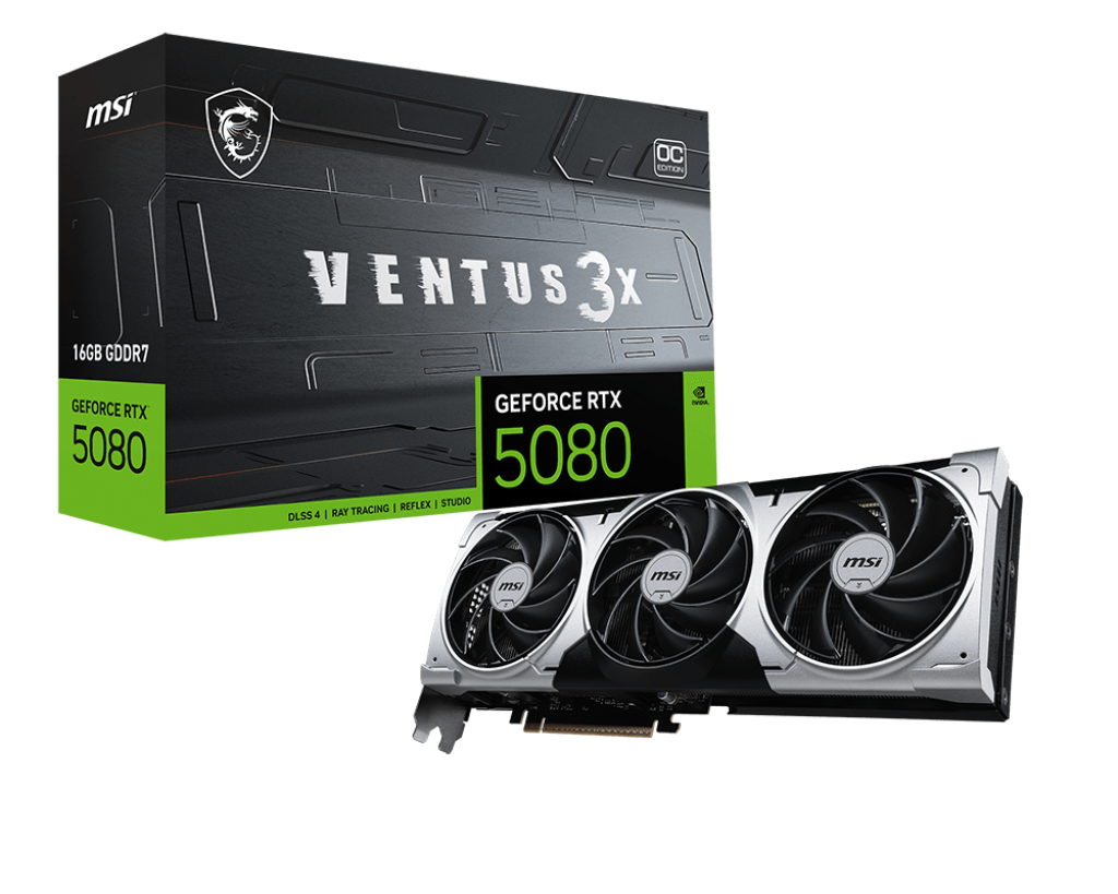 MSI GeForce RTX 5080 16G VENTUS 3X OC PLUS – NVIDIA Blackwell, 16 GB GDDR7, 2655 MHz Boost, PCIe 5.0, Triple TORX 5.0 Fans, DP 2.1b & HDMI 2.1b