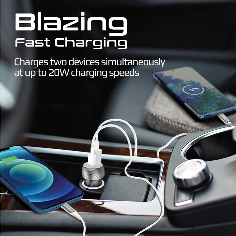 Promate 20W PD USB-C + QC 3.0 USB-A Car Charger DriverGear-20