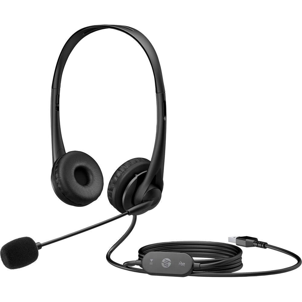 HP Stereo USB Headset G2 – Wired On-Ear Headset with Noise-Cancelling Boom Mic, USB-A, Black