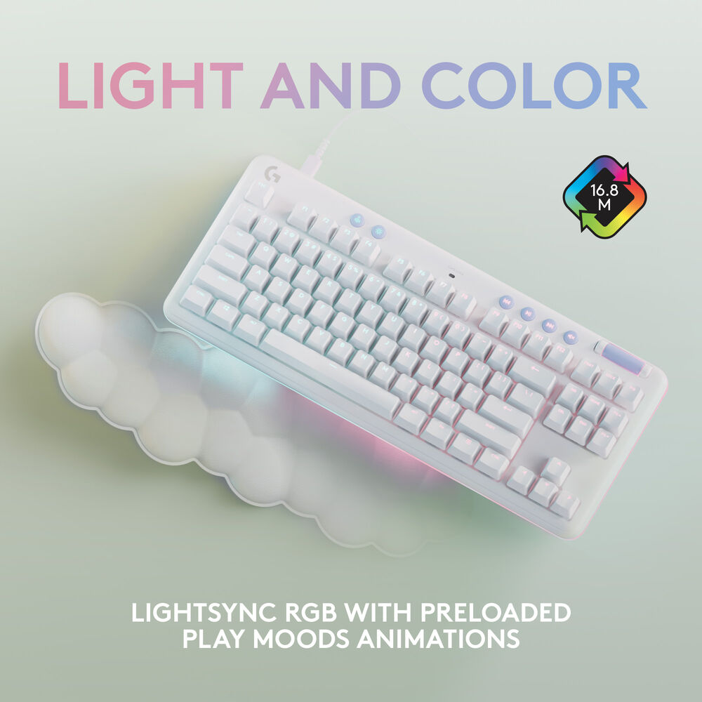 Logitech G713 TKL Mechanical Gaming Keyboard – GX Switches, LIGHTSYNC RGB, PBT Keycaps, Palm Rest, USB-C, White Mist