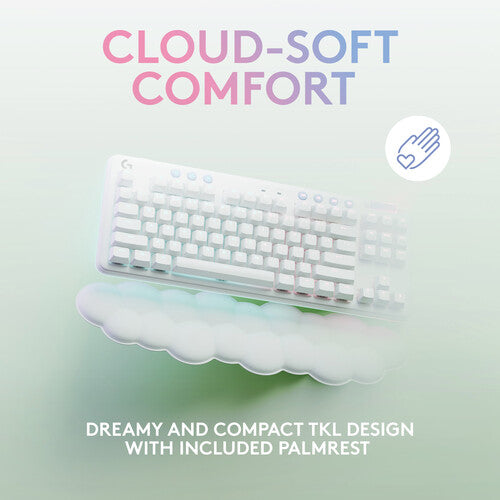 لوحة مفاتيح الألعاب الميكانيكية اللاسلكية Logitech G715 TKL - مفاتيح GX، LIGHTSPEED وبلوتوث، RGB، أغطية مفاتيح PBT، مسند راحة اليد - أبيض ضبابي