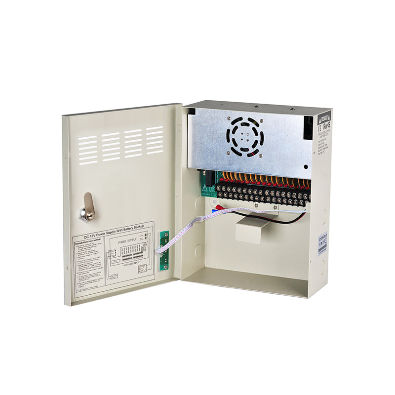 SZ Security CP1218-20A-B 12V 20A 18CH Uninterruptible CCTV Power Supply with Battery Backup, 240W Output, CE/FCC Certified