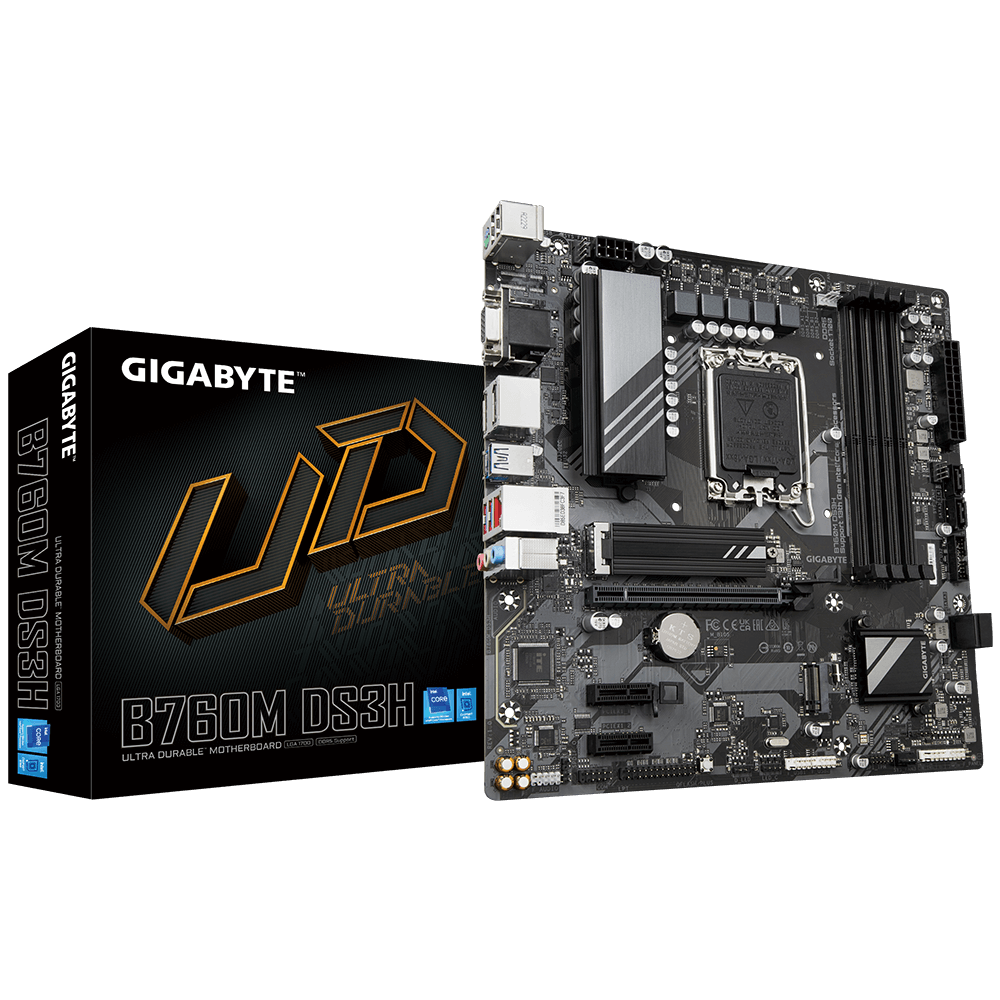 GIGABYTE B760M DS3H mATX Motherboard – Intel LGA1700, DDR5, PCIe 4.0, Dual M.2, USB-C, 2.5GbE LAN, EZ-Latch, Smart Fan 6