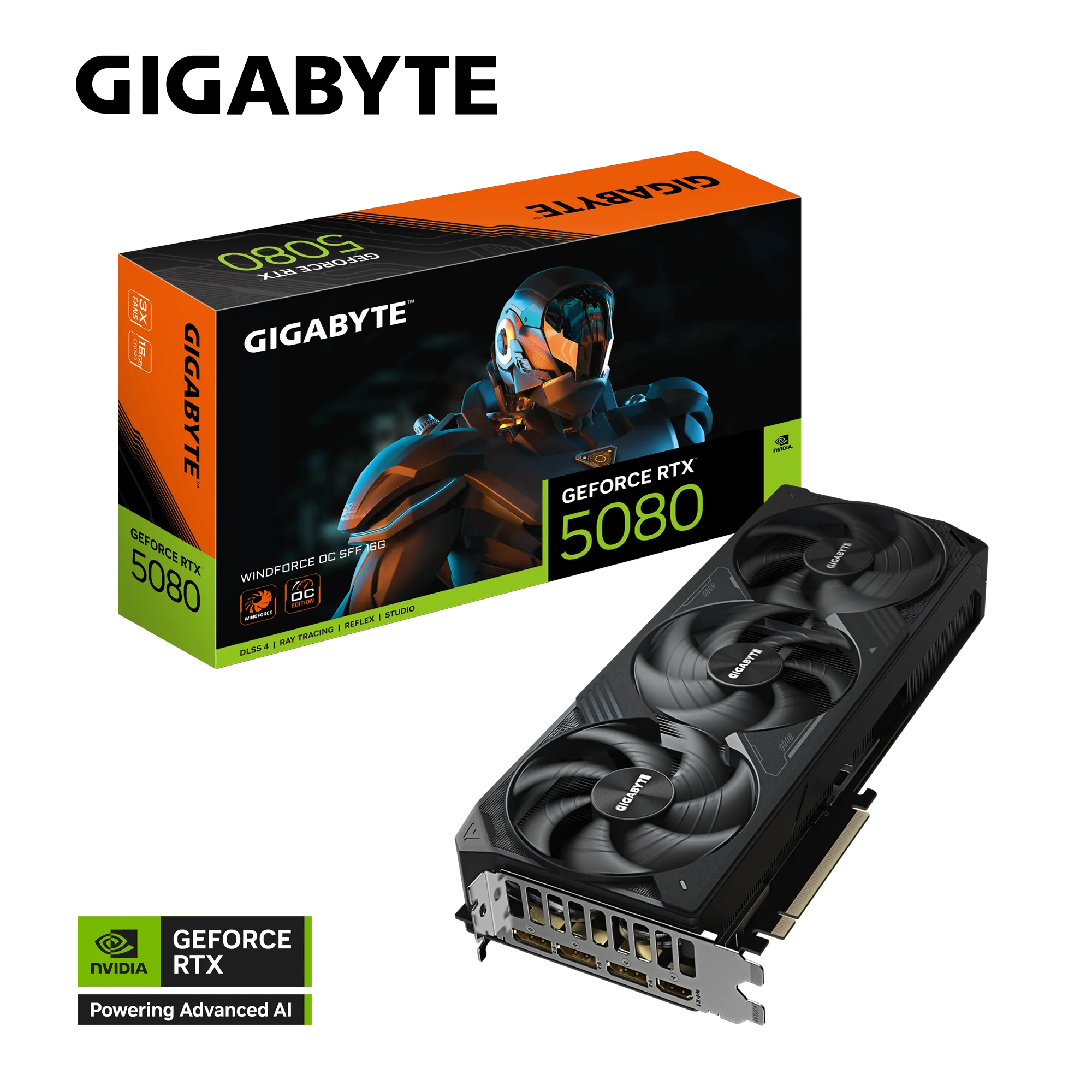 Gigabyte GeForce RTX 5080 WINDFORCE OC SFF 16 GB – Blackwell GPU, 2,670 MHz Boost, 16 GB GDDR7, PCIe 5.0, Triple fans, SFF-Ready