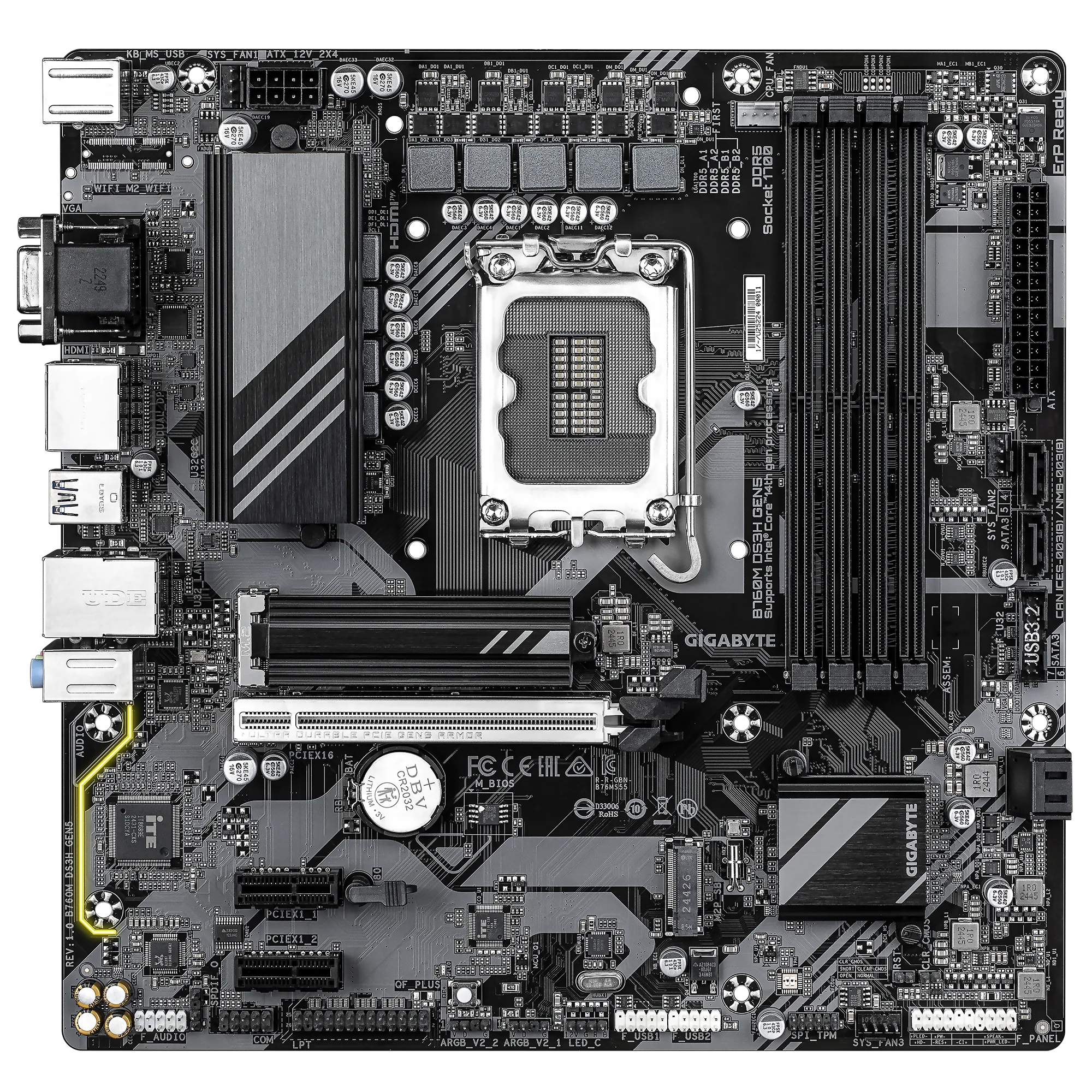 Gigabyte B760M-DS3H GEN5 mATX Motherboard – LGA 1700 for 12th-14th Gen Intel, DDR5, PCIe 5.0 x16, Dual M.2, USB-C, 2.5Gb LAN, Q-FLASH Plus