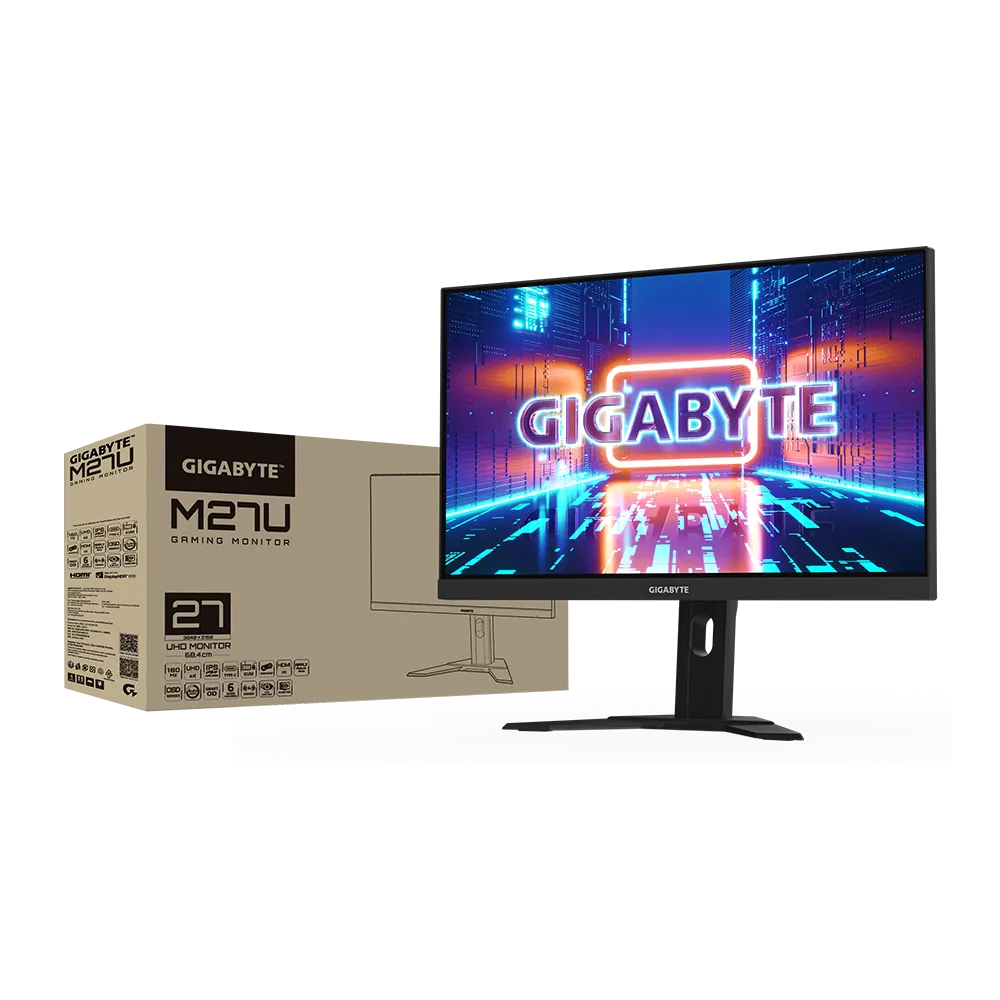 شاشة ألعاب GIGABYTE M27U مقاس 27 بوصة بدقة 4K UHD - معدل تحديث 160 هرتز، زمن استجابة 1 مللي ثانية، شاشة IPS فائقة السرعة، منفذ HDMI 2.1، KVM، 95% DCI-P3، HDR400
