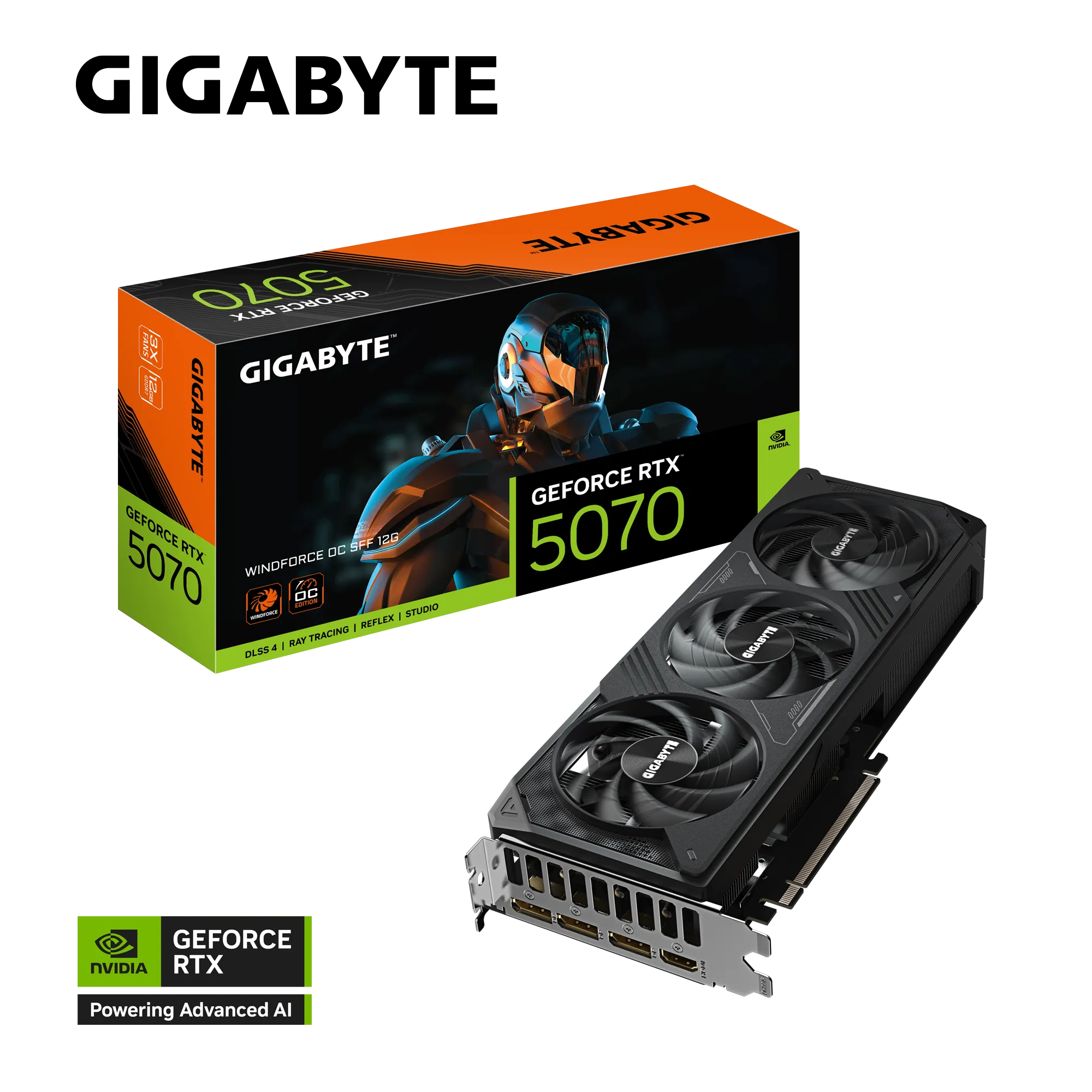 بطاقة الرسومات Gigabyte GeForce RTX 5070 WINDFORCE OC SFF سعة 12 جيجابايت (GV-N5070WF3OC-12GD) - ذاكرة GDDR7 سعة 12 جيجابايت، وDLSS 4، وتبريد WINDFORCE، ونظام BIOS مزدوج