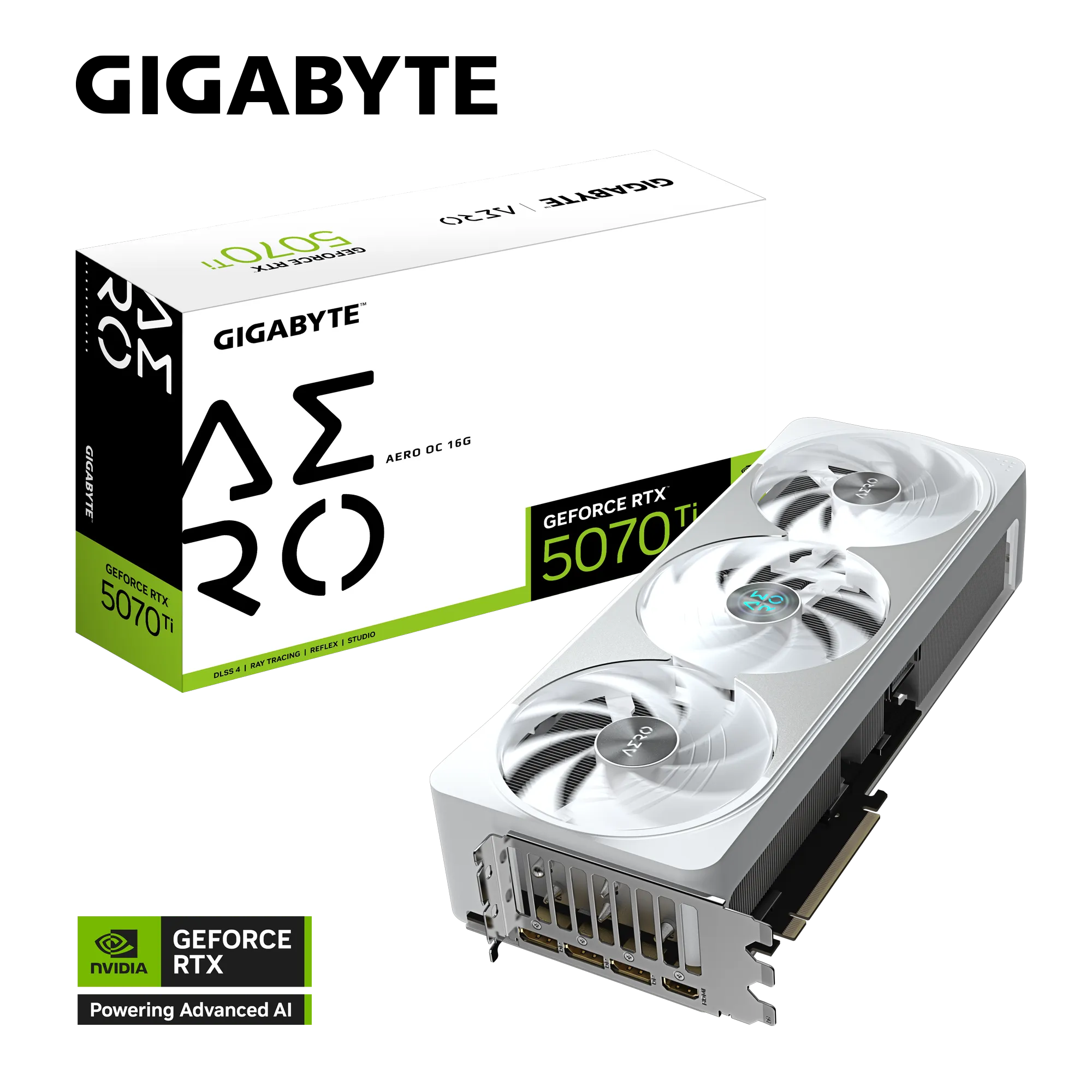 GIGABYTE GeForce RTX 5070 Ti AERO OC 16G – 16 GB GDDR7, 256-bit, PCIe 5.0, DLSS 4, WINDFORCE 3X Cooling, White Edition