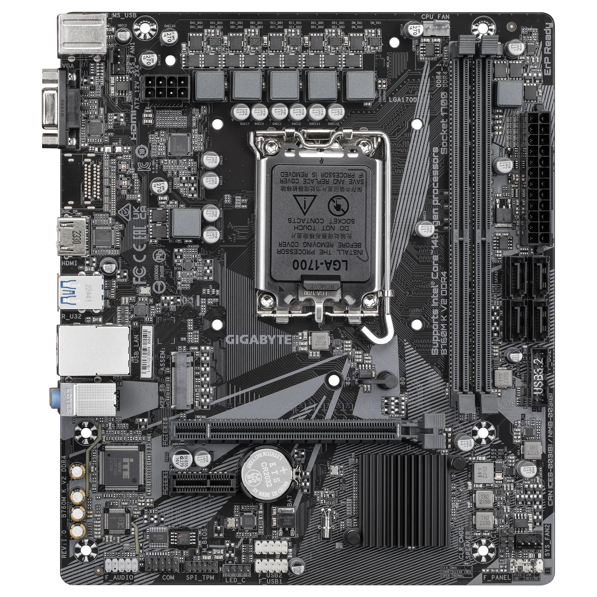 لوحة أم GIGABYTE B760M K V2 DDR4 Micro-ATX - مجموعة شرائح Intel B760، مقبس LGA1700، وحدتا ذاكرة DDR4 DIMM، PCIe 4.0، شبكة LAN GbE، تقنية Smart Fan 6