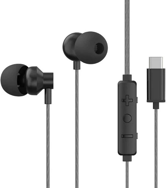 HP DHH-1127 USB-C Wired In-Ear Earphones with Mic, 14mm Drivers, Remote Control, and Durable Flat Cable – Black