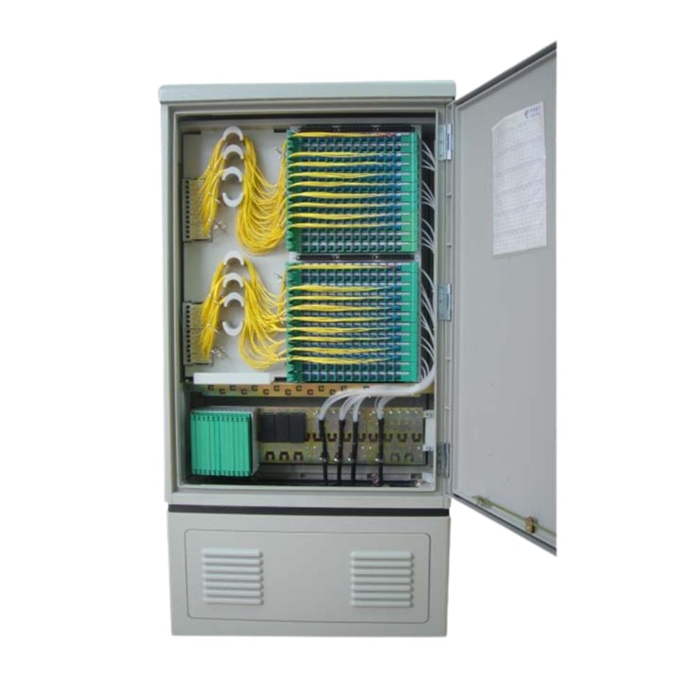 FiberHome GXF5-288 مركز توزيع الألياف – ٢٨٨ نواة، ٢٤ صينية RP12، SC/APC، ٣٢ فتحة مقسم، IP65، ١٤٦٠×٧٦٠×٣٢٠ مم، خزانة خارجية