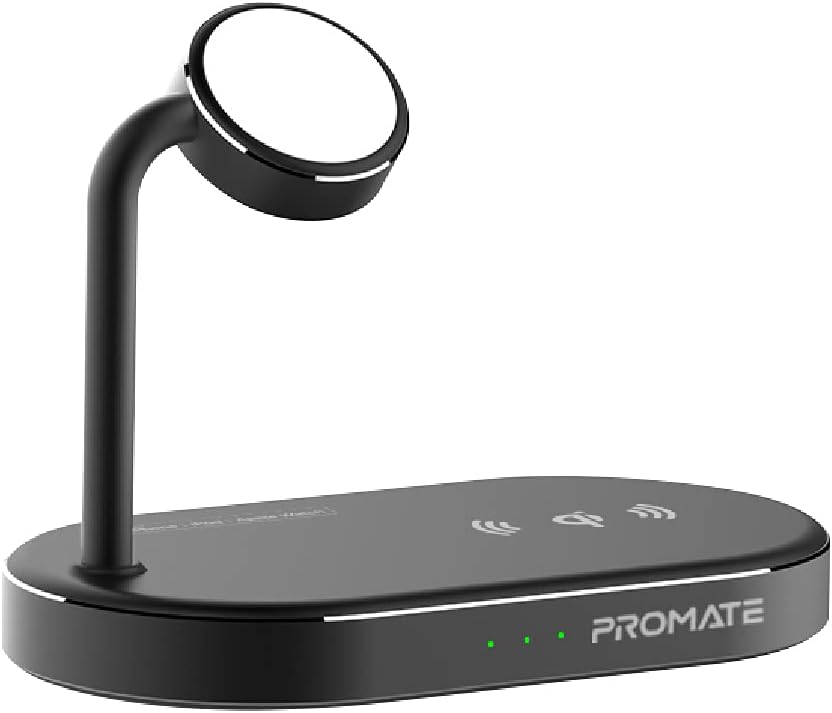 Promate - Multi-Device Wireless Charging Station with Pad Fast Charging 15W Qi Certification - Supercharge 24W USB Port - Apple Watch Charger 5W MFi Certification - WavePower