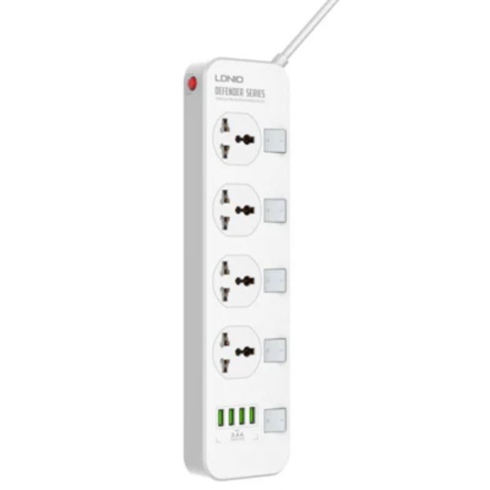 LDNIO SC4408 4-Outlet Power Strip + 4 USB Ports – 2-Meter Cable, 2500W Max, Auto-ID Charging, Overload Protection
