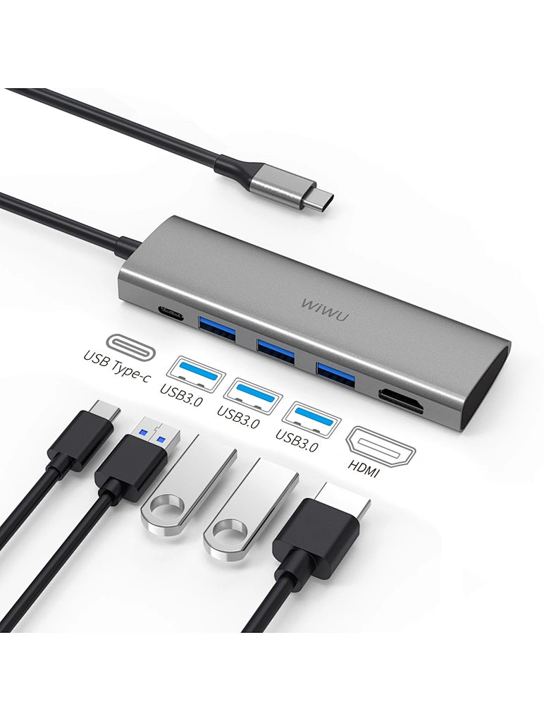 موزع WIWU ALPHA 5 في 1 USB-C A531H - رمادي