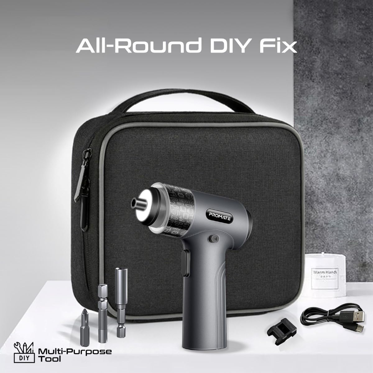 Promate Electric Screwdriver Set, Premium 36-in-1 Wireless Rechargeable Screwdriver with 32 S2 Steel Bits, Rapid 200 RPM, 5Nm Strong Torque, LED Fill Light and Storage Case