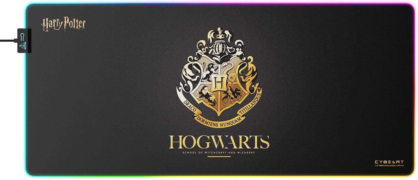 لوحة فأرة ألعاب Cybeart Hogwarts – إصدار رسمي Harry Potter، إضاءة RGB، مقاومة للسوائل، XXL 900x400 مم، سمك 4 مم