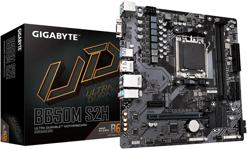 Gigabyte B650M S2H (rev. 1.2) Micro-ATX Motherboard – AM5, DDR5, PCIe 4.0, HDMI/DP, GbE LAN, Smart Fan 6