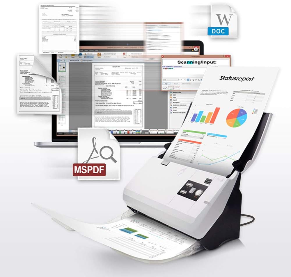 Plustek SmartOffice PN30U Duplex Networkable Document Scanner with Ultrasonic Double Sheet Detection (ADF, 600 dpi, 30 ppm) with DocAction Software for Windows and Mac