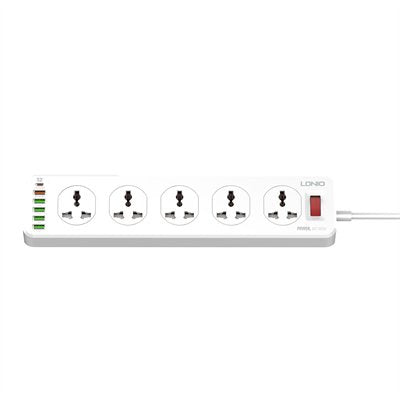 LDNIO SC10610C Power Strip – 10 Universal AC Outlets + 6 USB Ports (1× PD, 2× QC3.0, 3× Auto-ID), 2 m Cable, 2500W Surge Protection