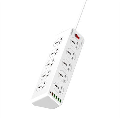 LDNIO SC10610C Power Strip – 10 Universal AC Outlets + 6 USB Ports (1× PD, 2× QC3.0, 3× Auto-ID), 2 m Cable, 2500W Surge Protection