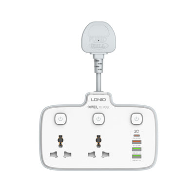 LDNIO SC2413 منافذ عالمية قطاع الطاقة برج 2 منفذ الجدار التوصيل الكهربائي PD 20 واط USB الطاقة مكعب مقبس الطاقة