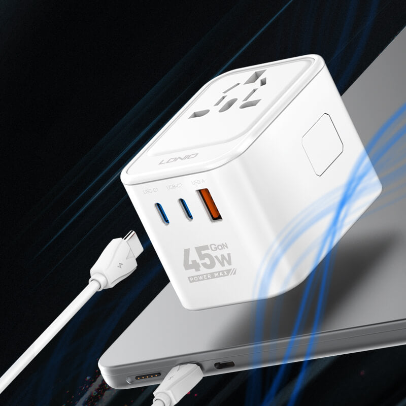 محول السفر LDNIO 3 منافذ USB بقدرة 45 وات GaN Z8