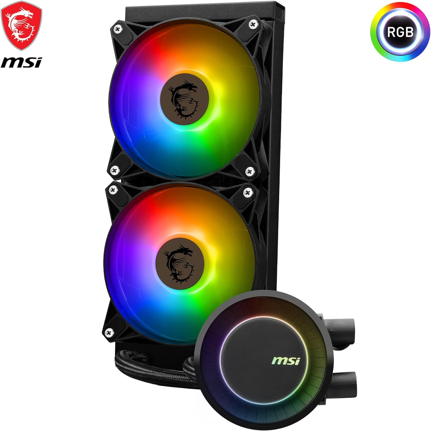MSI MAG CORELIQUID E240 - AIO RGB CPU Liquid Cooler - 240mm Radiator - 2 x 120mm ARGB PWN Fans.