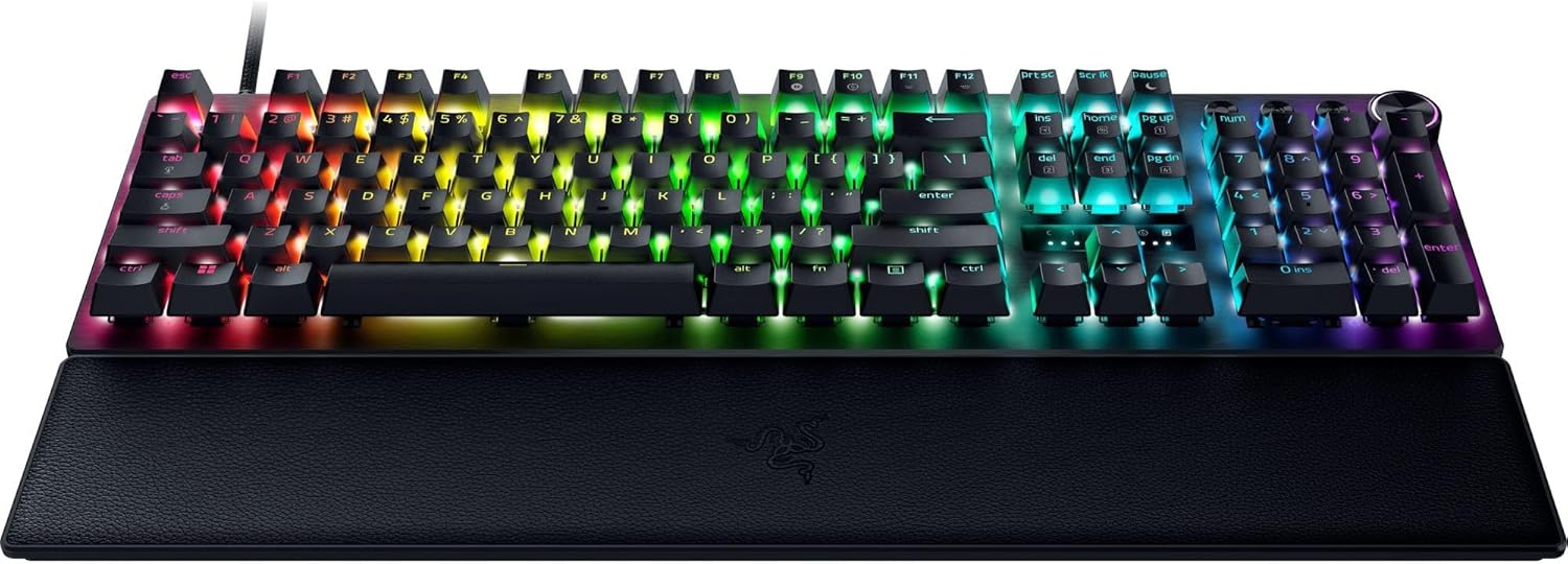 لوحة مفاتيح الألعاب الإلكترونية Razer Huntsman V3 Pro: مفاتيح بصرية تناظرية - Razer Snap Tap - مشغل سريع - تشغيل قابل للتعديل - مفاتيح الوسائط والقرص - أغطية مفاتيح Doubleshot PBT - مسند المعصم - أسود