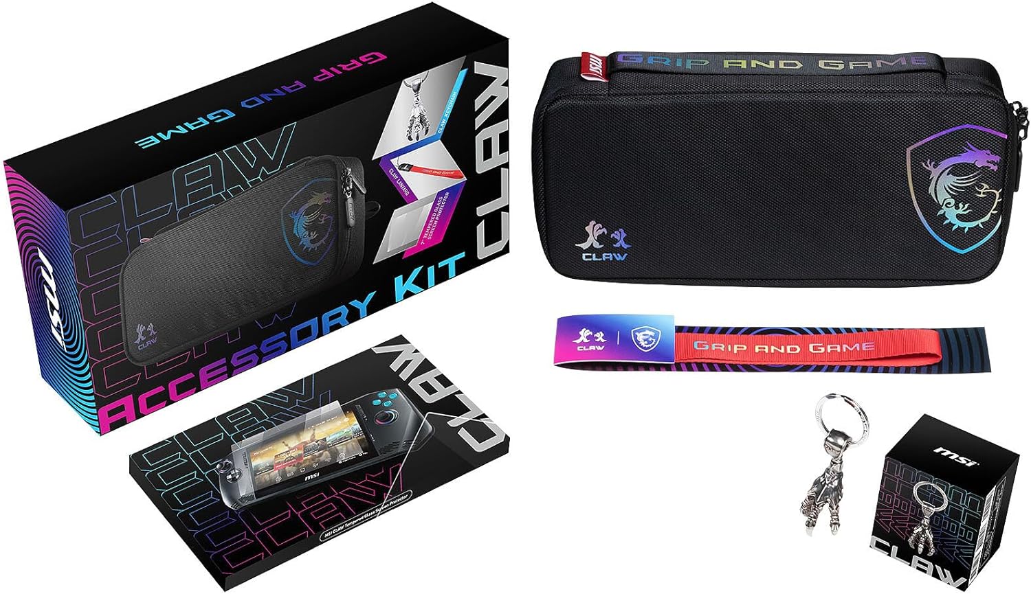 MSI Claw A1M Accessory Kit - Includes: Travel Case+MSI Claw Lanyard+MSI Claw Keychain+MSI Claw Screen Protector