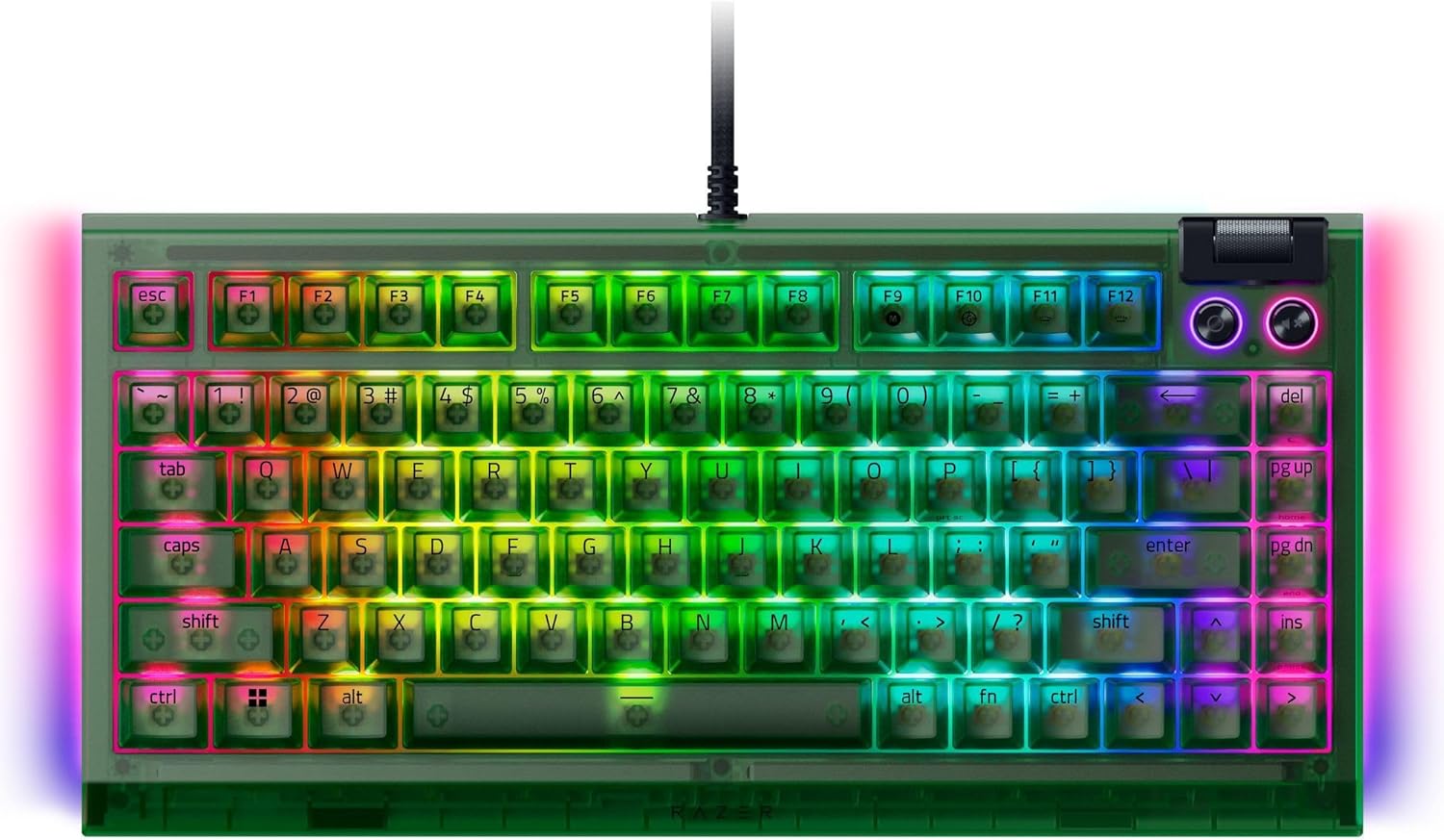 Razer BlackWidow V4 75% Phantom Green Editon - Hot-swappable Mechanical Gaming Keyboard (Orange Tactile Switches, media roller with 2 dedicated media buttons) US Layout
