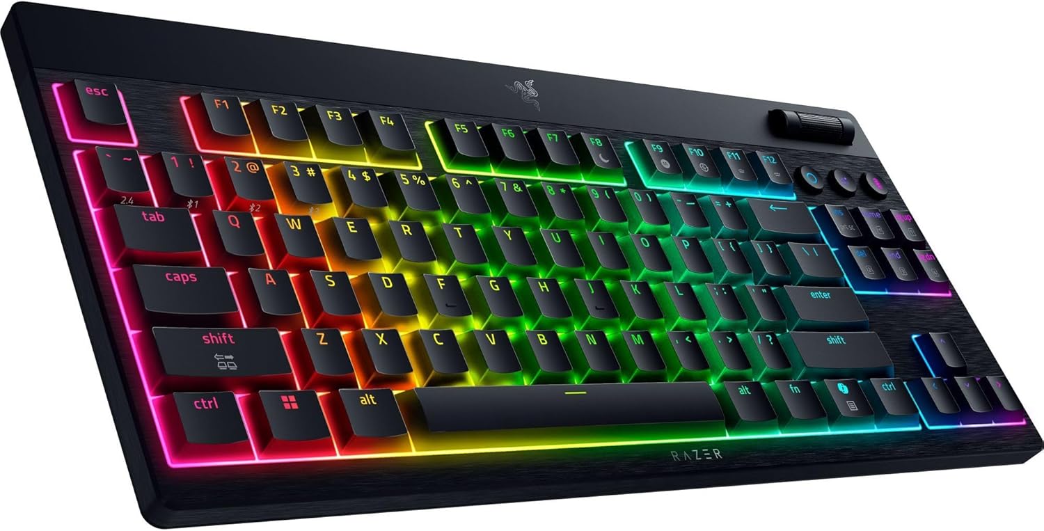 Razer BlackWidow V4 Low Profile TKL HyperSpeed Wireless Gaming Keyboard: Yellow Mechanical Switches - 2.4GHz Wireless & Bluetooth - Multi-Function Roller - 3 Control Buttons