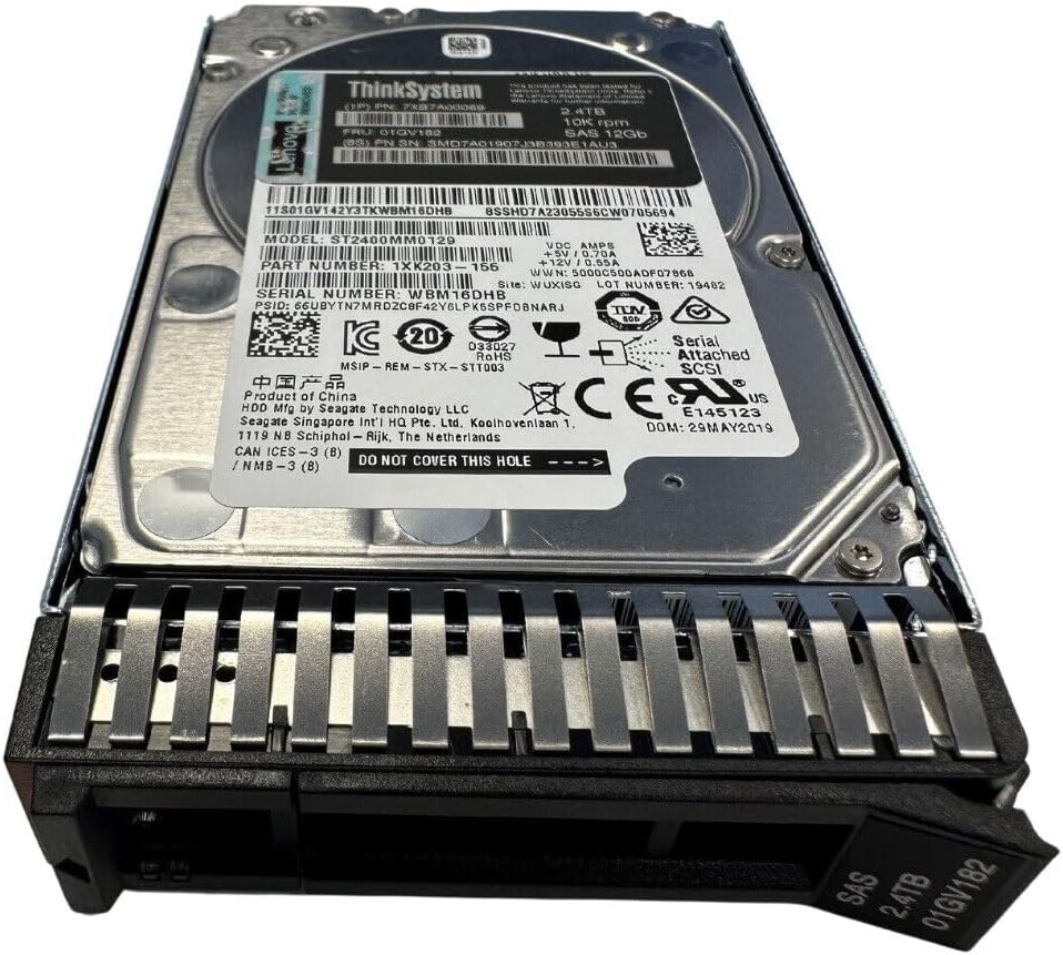 قرص صلب Lenovo ThinkSystem SAS سعة 2.4 تيرابايت بسرعة 10 آلاف دورة في الدقيقة وسرعة 12 جيجابت في الثانية ومقاس 2.5 بوصة قابل للتبديل السريع، طراز 512e