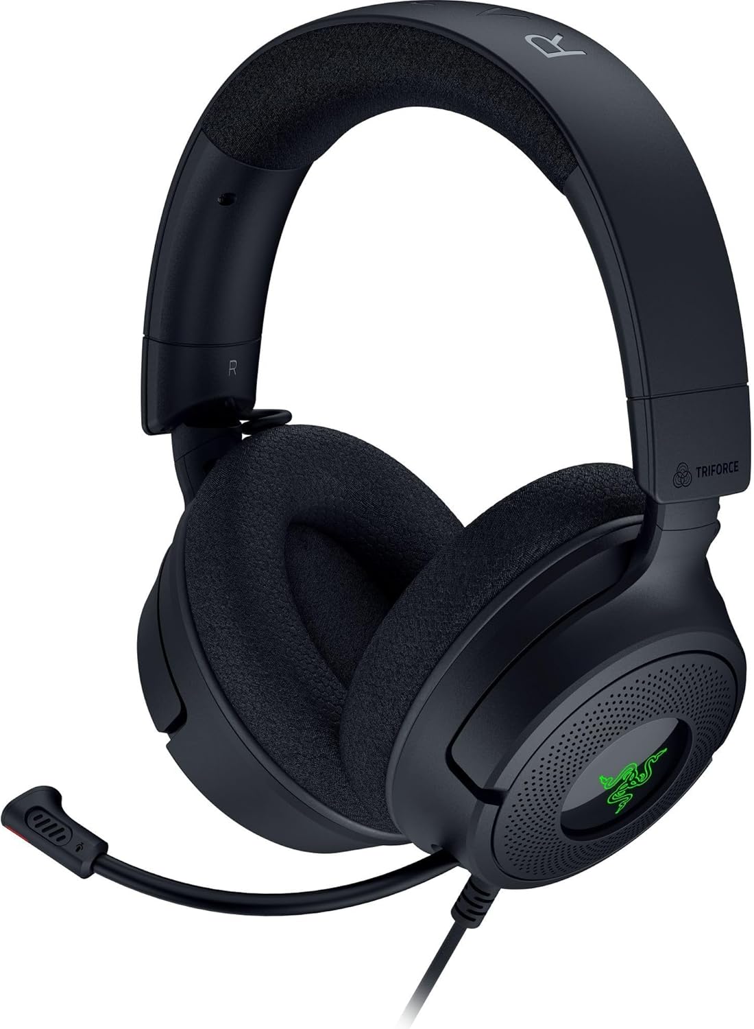 سماعة رأس سلكية للألعاب Razer Kraken V4 X (مشغلات TriForce مقاس 40 مم، ميكروفون قلبي الشكل قابل للسحب، صوت محيطي 7.1، Chroma RGB، لأجهزة الكمبيوتر الشخصية ووحدات التحكم والهواتف عبر USB-C) باللون الأسود