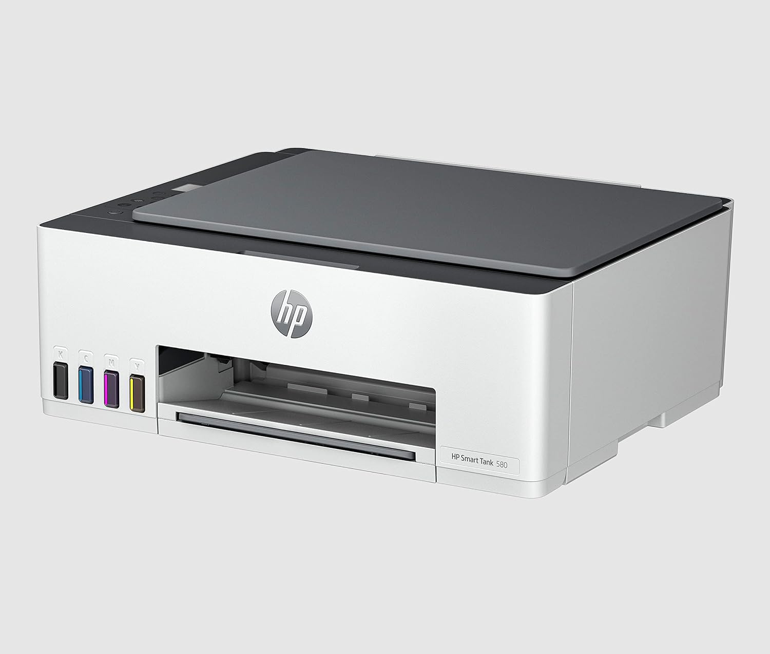 طابعة HP Smart Tank 580 اللاسلكية متعددة الإمكانات، طباعة، مسح ضوئي، نسخ، طباعة حتى 6000 صفحة باللون الأسود أو 6000 صفحة ملونة - أبيض