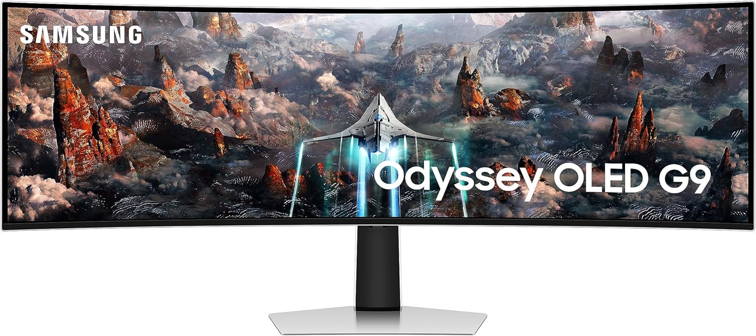 شاشة ألعاب منحنية فائقة الاتساع من سامسونج أوديسي OLED G9 مقاس 49 بوصة بدقة 1440 بكسل وتردد 240 هرتز وتقنية HDR