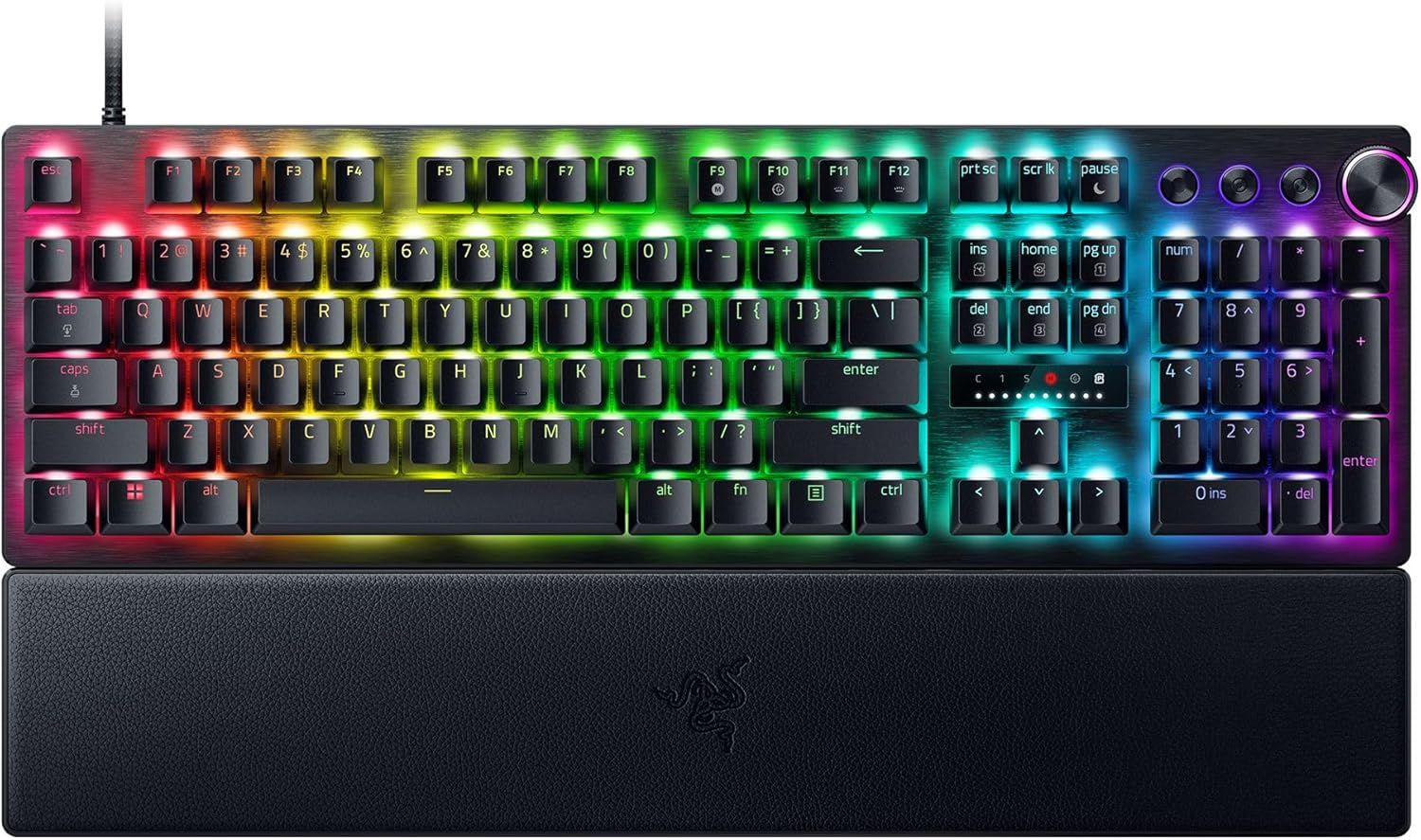 لوحة مفاتيح الألعاب الإلكترونية Razer Huntsman V3 Pro: مفاتيح بصرية تناظرية - Razer Snap Tap - مشغل سريع - تشغيل قابل للتعديل - مفاتيح الوسائط والقرص - أغطية مفاتيح Doubleshot PBT - مسند المعصم - أسود