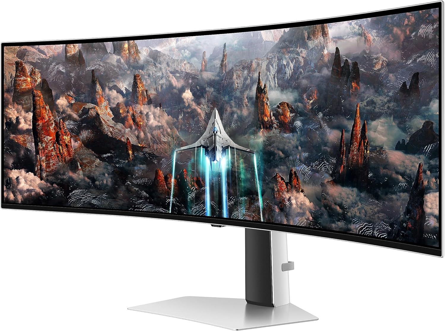 شاشة ألعاب منحنية فائقة الاتساع من سامسونج أوديسي OLED G9 مقاس 49 بوصة بدقة 1440 بكسل وتردد 240 هرتز وتقنية HDR