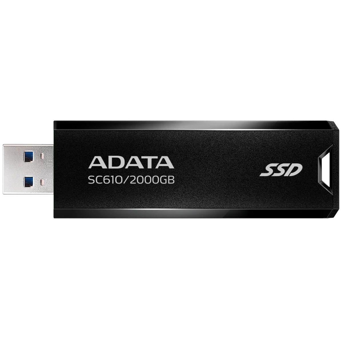 محرك أقراص الحالة الصلبة الخارجي ADATA SC610 بسعة 2000 جيجابايت - محرك أقراص الحالة الصلبة فائق السرعة USB 3.2 من الجيل الثاني USB-A بسرعة تصل إلى 550/500 ميجابايت/ثانية (SC610-2000G-CBK/RD)