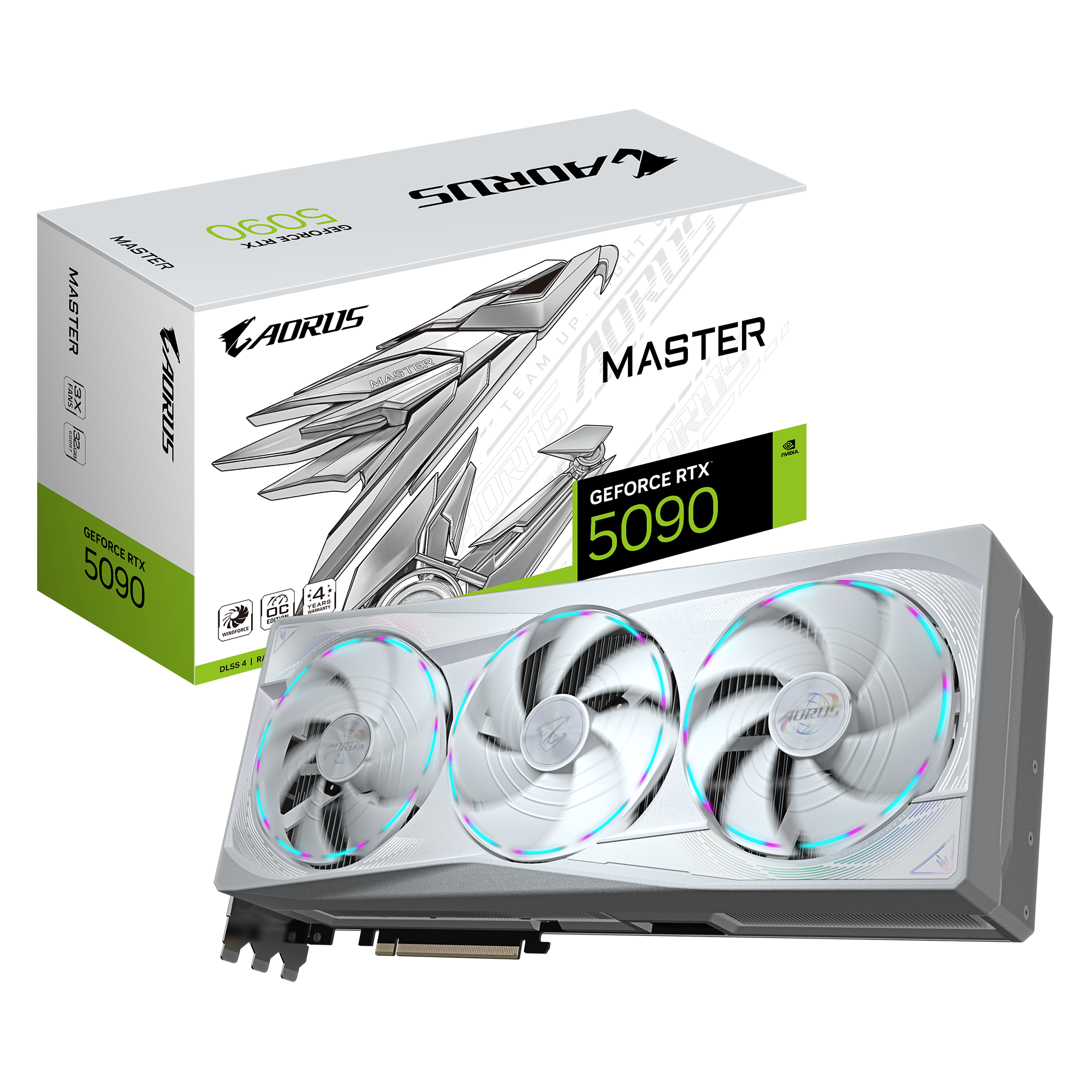 بطاقة رسومات Gigabyte AORUS GeForce RTX 5090 MASTER ICE سعة 32 جيجابايت - ذاكرة GDDR7 سعة 32 جيجابايت، و21,760 CUDA، ومنفذ PCIe 5.0، وتبريد WINDFORCE ثلاثي المراوح