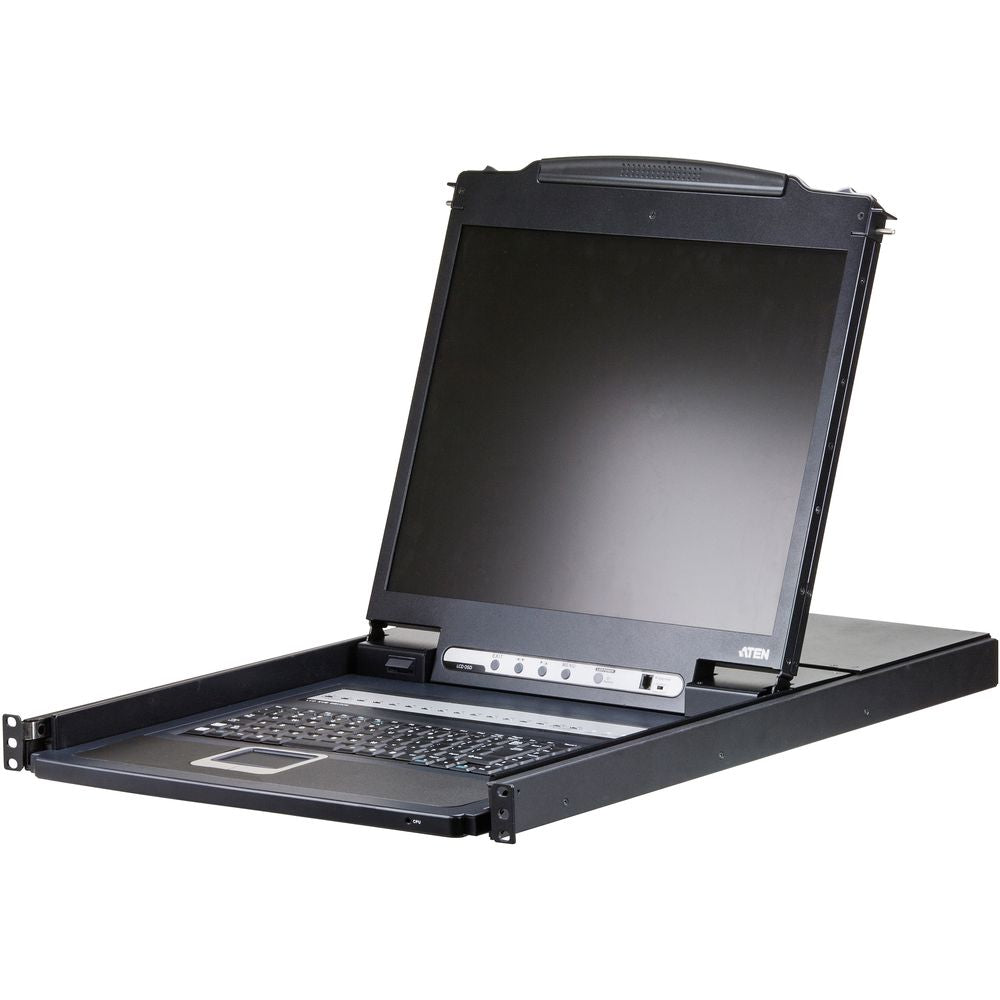 مفتاح KVM LCD أحادي السكة من ATEN مزود بـ 16 منفذ PS/2-USB VGA مع شاشة LED مقاس 19 بوصة، يدعم حتى 256 جهاز كمبيوتر، يدعم منصات متعددة، قابل للتركيب على الرف مع محولات