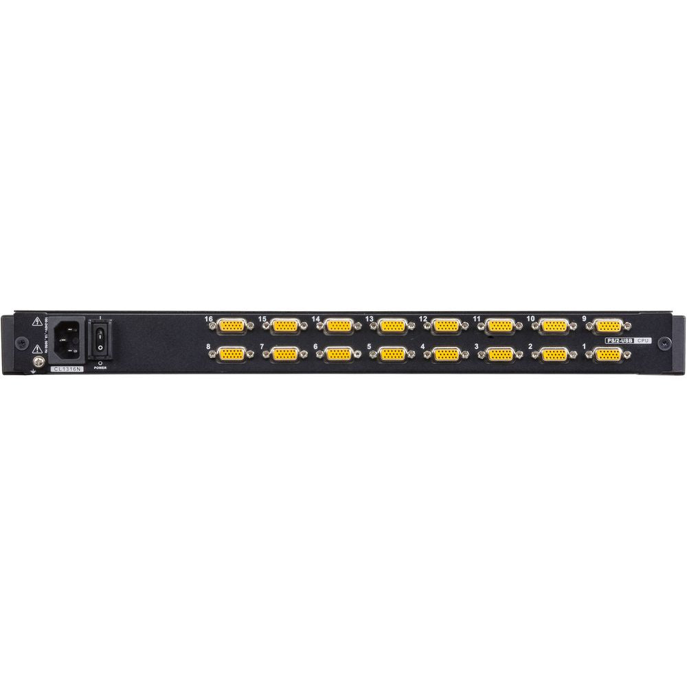 مفتاح KVM LCD أحادي السكة من ATEN مزود بـ 16 منفذ PS/2-USB VGA مع شاشة LED مقاس 19 بوصة، يدعم حتى 256 جهاز كمبيوتر، يدعم منصات متعددة، قابل للتركيب على الرف مع محولات