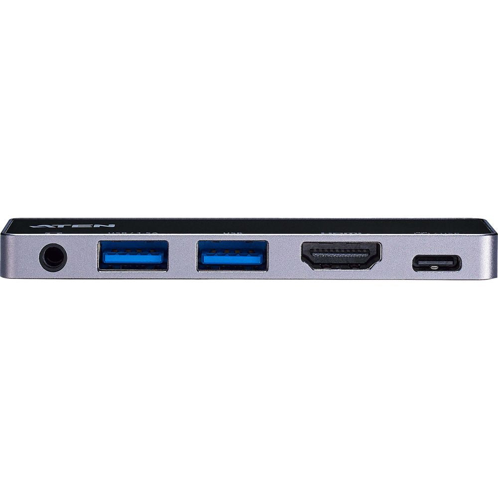 قاعدة سفر ATEN UH3238 USB-C 5 في 1 مع HDMI بدقة 4K، وممر طاقة، وصوت، وUSB 3.2، ومتوافقة مع أنظمة Windows وmacOS وiPad وAndroid