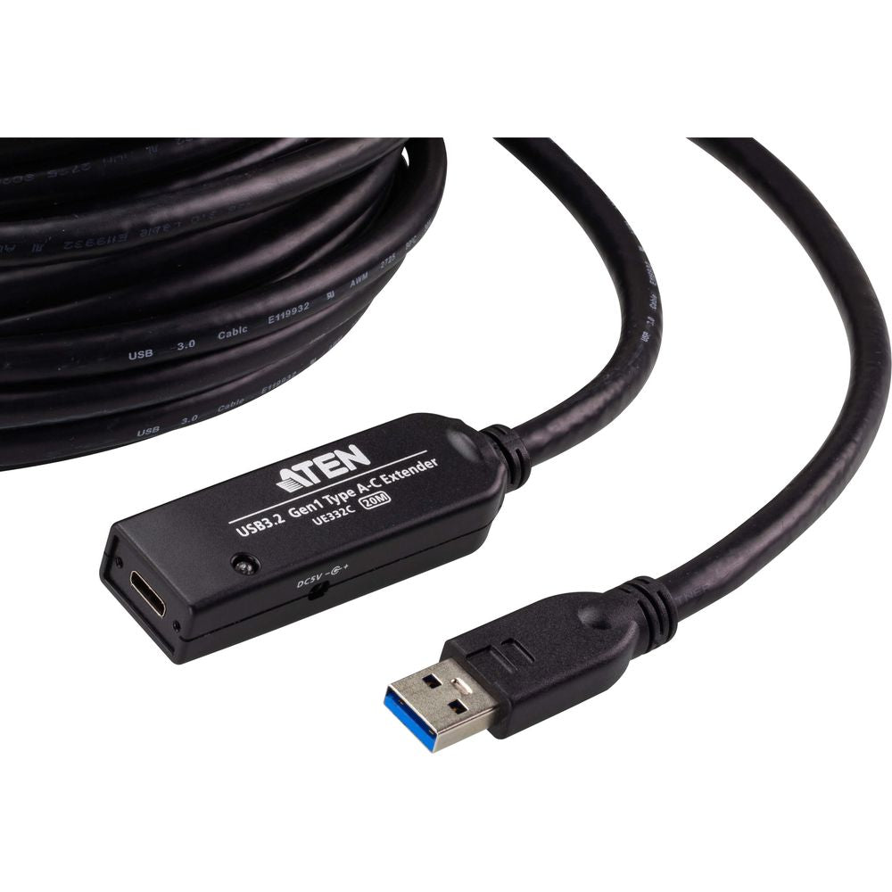 ATEN كابل تمديد USB 3.2 Gen1 نشط بطول 20 متر، من Type-A إلى Type-C، سرعة 5 جيجابت/ث، توصيل وتشغيل، قفل برغي، متوافق مع Windows/macOS