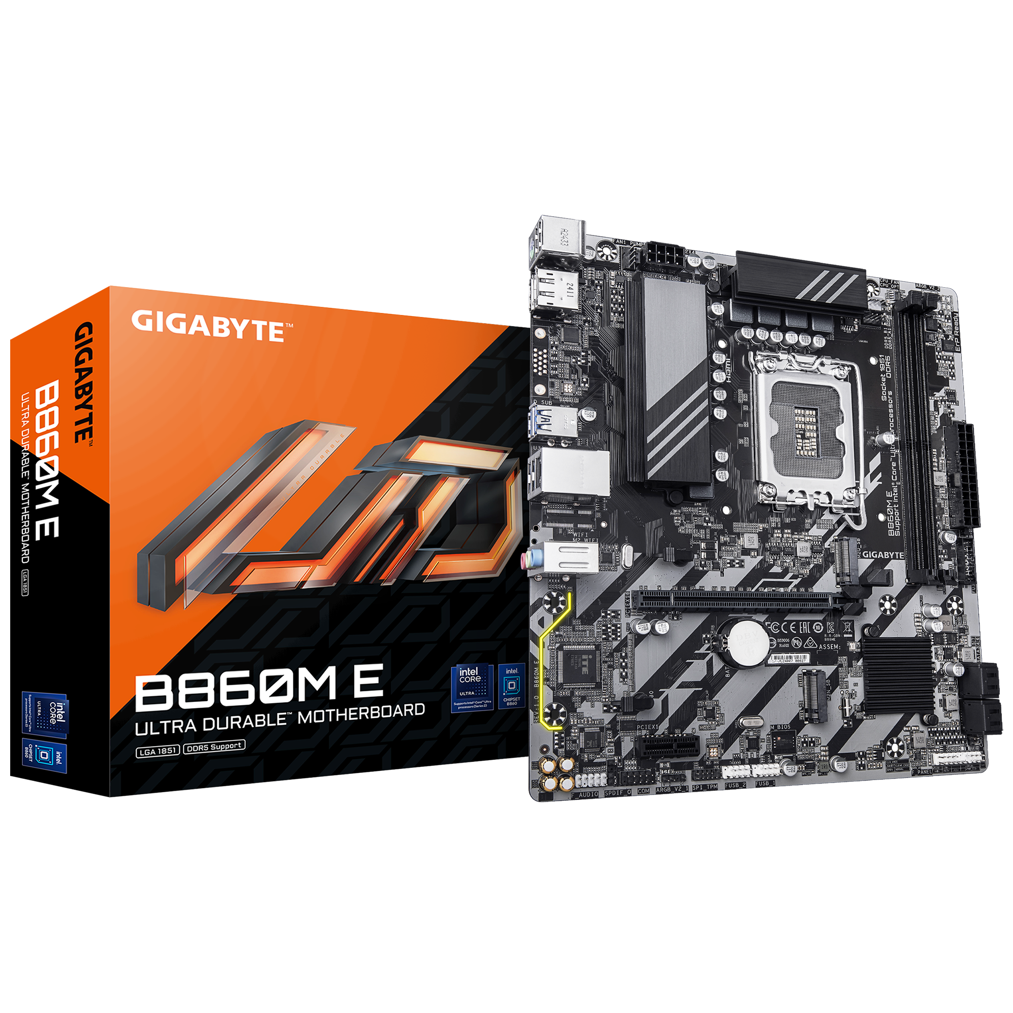 Gigabyte B860M E mATX Motherboard – LGA 1851 (Intel Core Ultra 2), DDR5 up to 9,066 MT/s OC, PCIe 5.0 & PCIe 4.0 M.2, 2.5 GbE, HDMI/DP